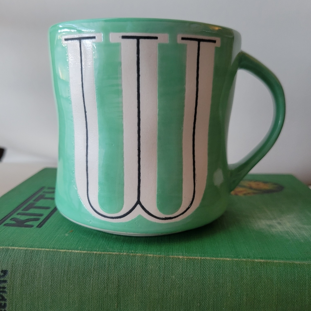 Anthropologie Monogram "W" Mug Green & White ~ Wendy ~ Will ~ Whatever! ~ VGUC